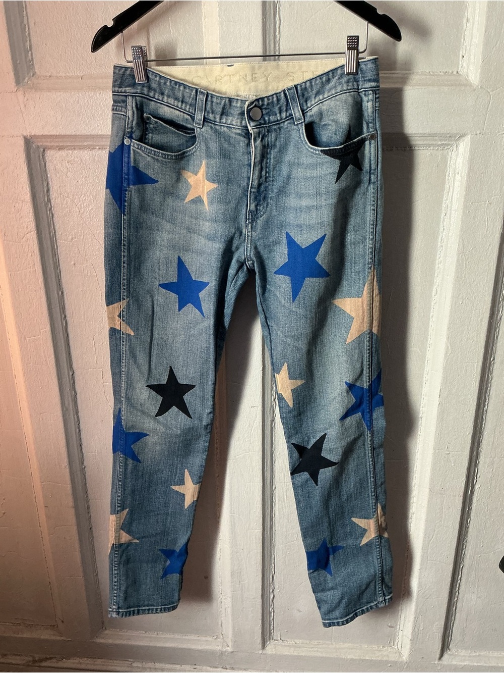 Stella McCartney Light Blue Skinny Jeans with Blue, Black and Cream Star Print